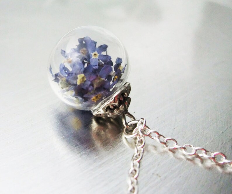 real forget-me-not flowers necklace, real flowers jewelry necklace 45-80 cm image 2