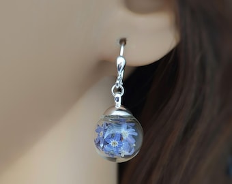 Pendientes de nomeolvides auténticos | Nomeolvides | Plata de ley 925 auténtica | Pendientes de clip | Joyería de flores azules