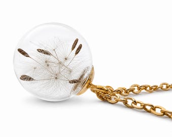 Real Dandelion Wish* Necklace Glass Bead (0054/gold)