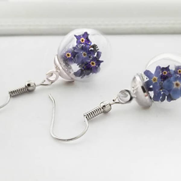 real flowers forget-me-not earrings (0067)