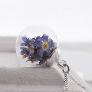 real forget-me-not flowers necklace, real flowers jewelry necklace 45-80 cm image 1