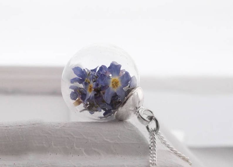 real forget-me-not flowers necklace, real flowers jewelry necklace 45-80 cm image 1