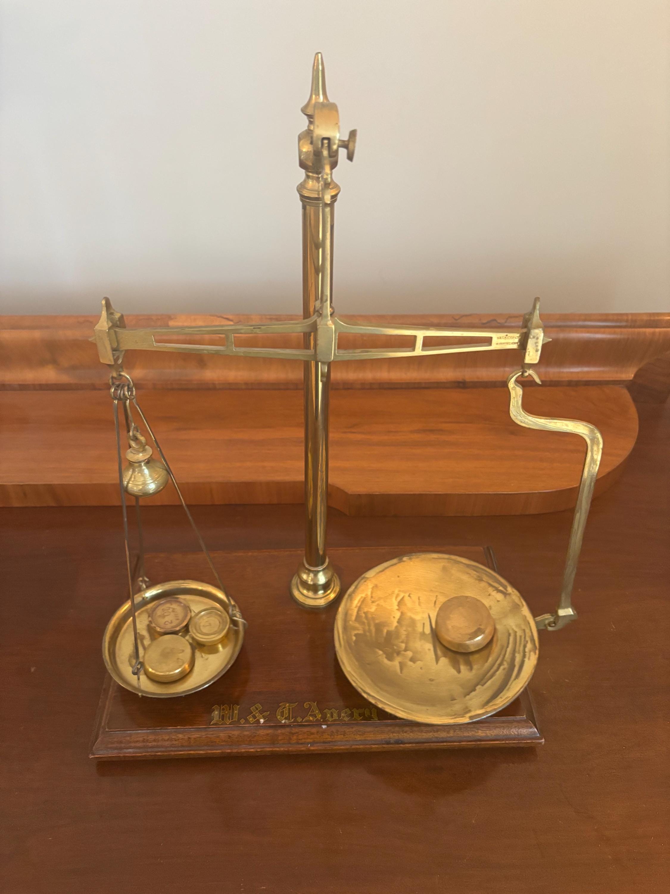 Victorian Brass Beam Scales by W T Avery Rectangular Mahogany Base W ...
