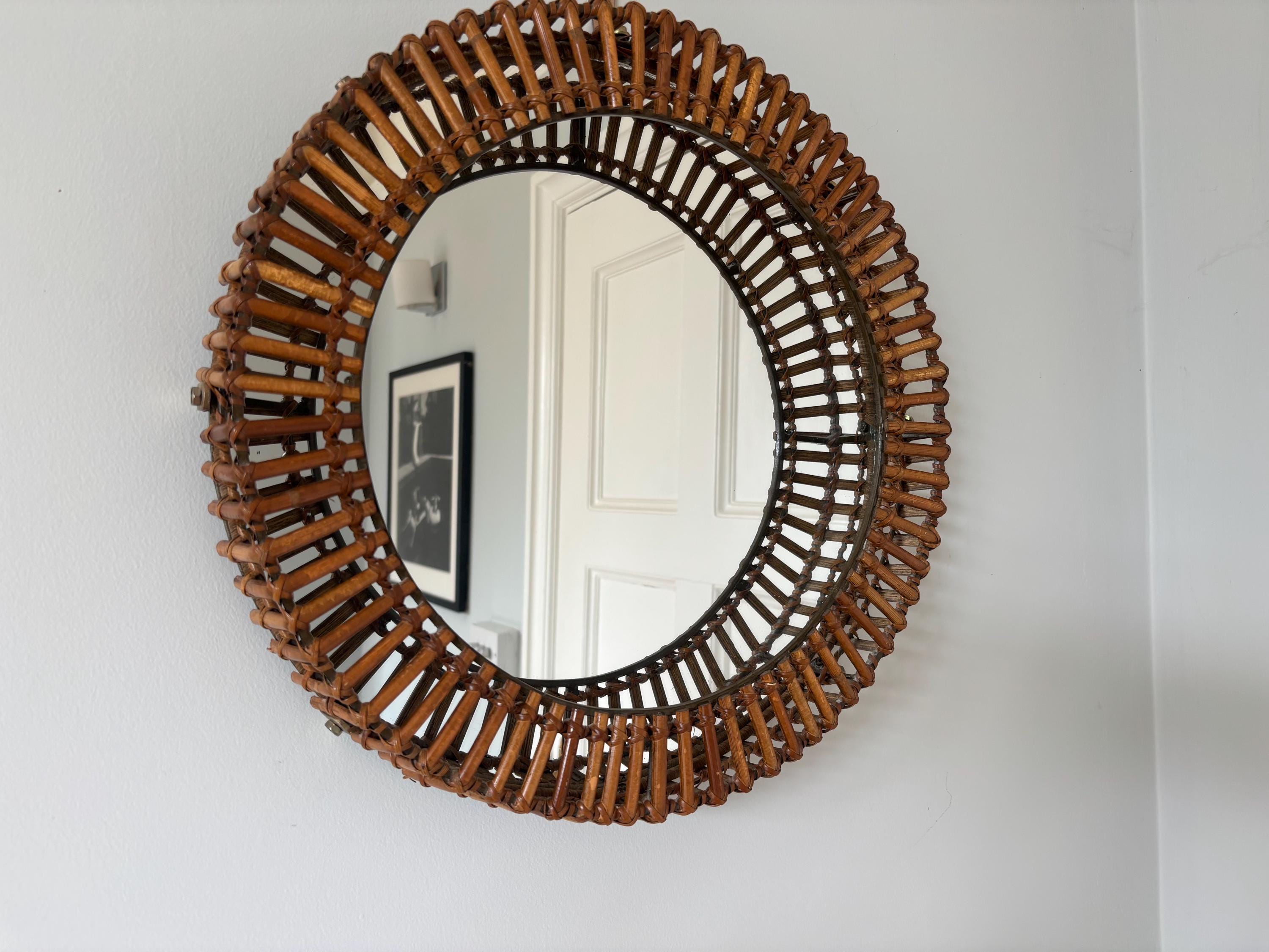 鏡 Vintage Rattern Mirror Vintage Umbra 1990s Matt Carr Franco Albini Rattan Mirror - Etsy