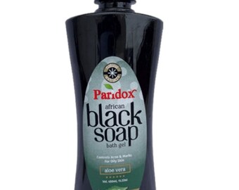 Black Soap shower gel. Gets rid of body odors. Moisturizing lather. Pleasant scent.