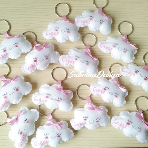 Embroidered felt cloud favor, baby shower cloud, baby shower favors, cloud favor with name, baptism favors