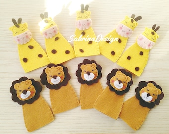 Animal finger puppets, lion favor, birthday favors, safari party, giraffe birthday, animal favors
