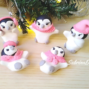 Penguins cake topper, polymer clay cake, animals topper, baptism cake, baby shower topper, birthday penguins, party supplies