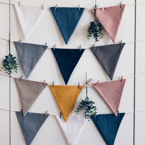 Custom Linen Bunting Flag Banner Pennants - Fabric Flag Banner - Double sided flags - Birthday Banner - Linen Banner - Kids Room