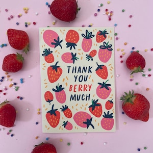 Tarjeta de muchas gracias - Postal de fresas - Tarjeta de agradecimiento - Regalo para maestro - Tarjeta de felicitación con fresas - Tarjeta con sobre