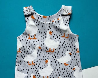 Baby Romper in Puddle Duck Print, Children's Dungarees, Newborn Baby Gift