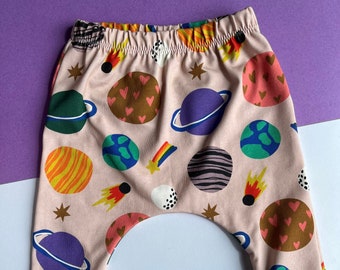 Baby Leggings, Children's Harem Pants, Planet Space Print, New Baby Gift, Baby Clothes