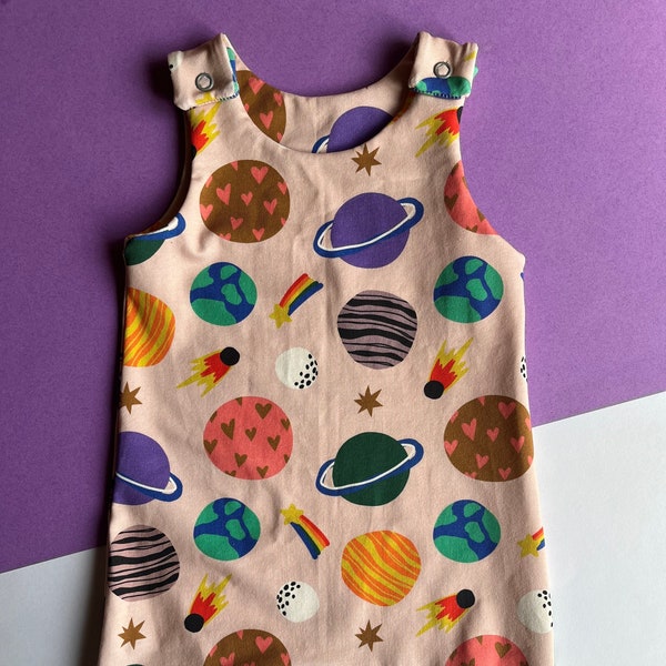 Baby Romper in Planet Space Print, Children's Dungarees, Newborn Baby Gift