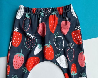 Baby Leggings, Children's Harem Pants, Strawberry Print, New Baby Gift