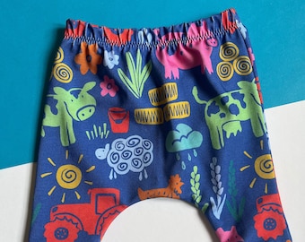 Baby Leggings, Children's Harem Pants, Farm Animal Print, New Baby Gift