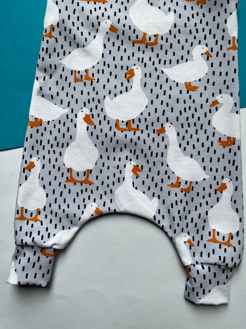 Baby Romper in Puddle Duck Print, Children's Dungarees, Newborn Baby Gift image 9