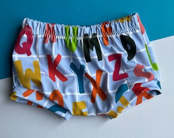 Alphabet Print Baby Bummies, Toddler Shorts, New Baby Gift