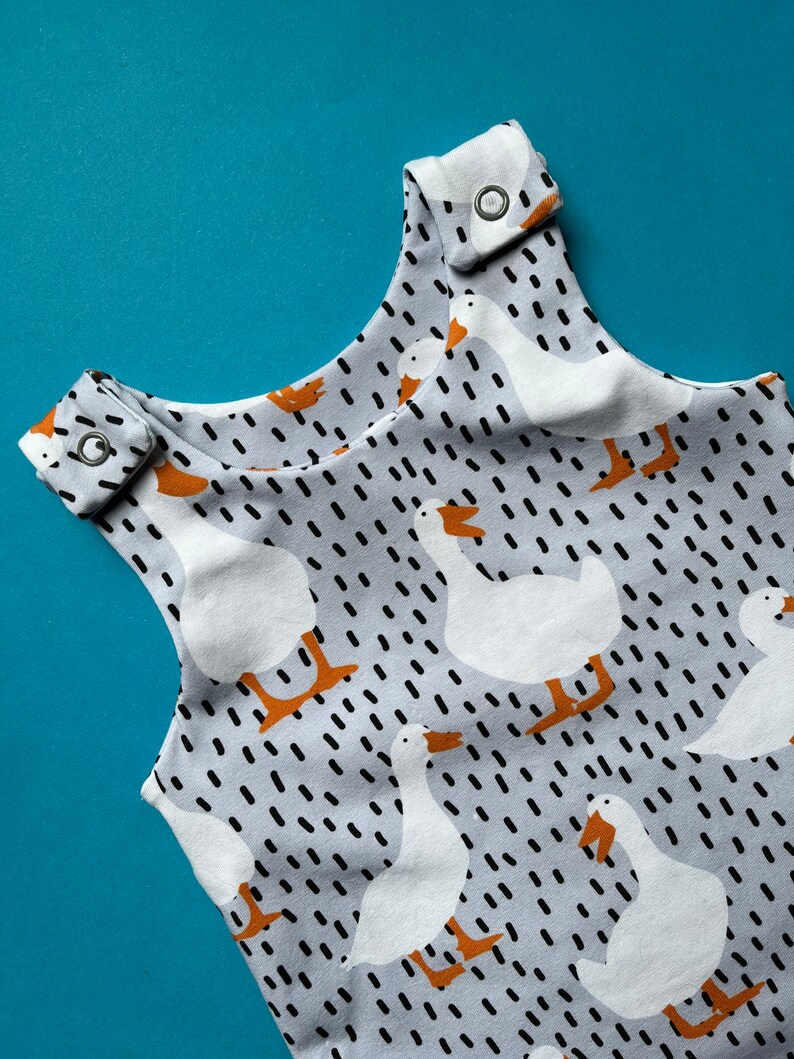 Baby Romper in Puddle Duck Print, Children's Dungarees, Newborn Baby Gift image 8