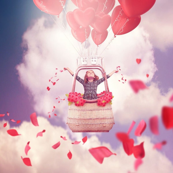 Digital Backdrop | Digital Background | Valentines Backdrop | Photo backdrop | Hearts | Roses | Petals | Hot air balloon | Photoshop file