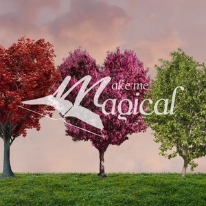 Valentines Day digital overlay, Heart shape tree PNG x 3, green, red, pink painterly heart trees by Makememagical, digital overlays