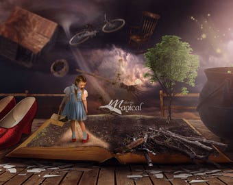 Dorothy digital backdrop, Wizard of oz backdrop, wizard of oz digital background, dorothy and toto backdrop, kansas, red slippers, tornado