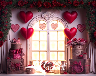 Valentines shop window display digital backdrop. 3x JPEG digital backgrounds Makememagical ai Art