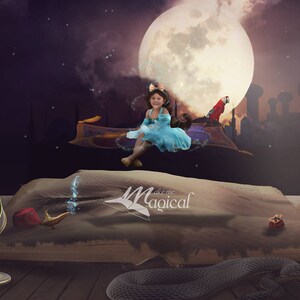 Cenário digital Aladdin, fundo digital Jasmine, cenário de tapete voador mágico, fundo de noites árabes, cenário de princesa do deserto