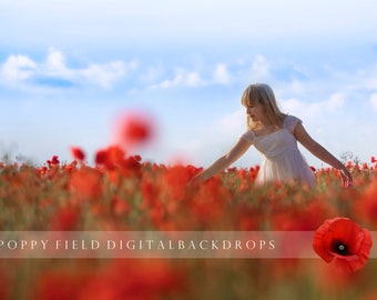 Poppy flower field digital backdrops pack - 24 JPEG x digital backdrops of poppy flowers by makememagical for photoshop composites