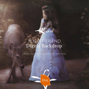 Digital backdrop, digital background, forest path with deer photo drop, path backdrop, woodland backdrop, animal backdrop, deer backdrop