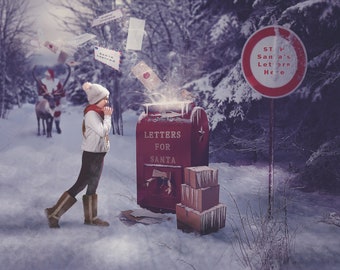 Digital Backdrop, Digital Background, Christmas Backdrop, Santa mailbox, Santa letter, Dear Santa, Father Christmas Letter, Photoshop file