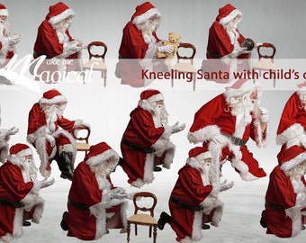 Christmas Kneeling Santa digital overlays by Makememagical.  Photoshop Santa transparent PNG file overlays Pack of 11 & FREE action