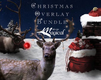 Christmas Digital Overlay Mega Bundle Pack, reindeer overlays, postbox overlays, santa hat overlays, chimney overlays, polar express train