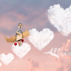Valentines Day digital backdrop Heart shaped clouds, heart cloud steps in the sky digital background by Makememagical
