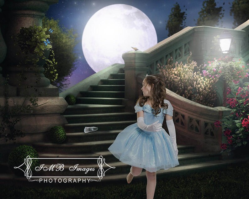 Cinderella backdrop Moon backdrop Digital Backdrop Staircase Backdrop Digital Garden Backdrop Cinderella Background Digital file image 2