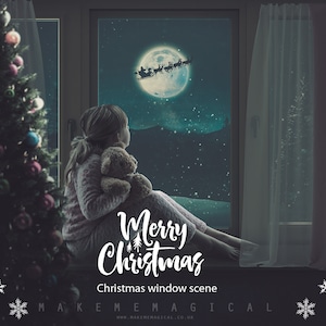Christmas Window Digital Backdrop, Christmas digital window scene, Christmas window bundle by makememagical, window, moon, santa, snowman