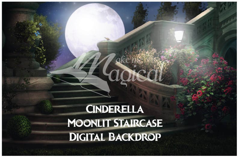 Cinderella backdrop Moon backdrop Digital Backdrop Staircase Backdrop Digital Garden Backdrop Cinderella Background Digital file image 3