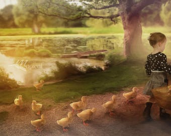Duckling Digital Backdrop | Duckling Digital Background | Lake Digital Backdrop | Digital Backdrop | Easter Digital Backdrop | Easter Ducks