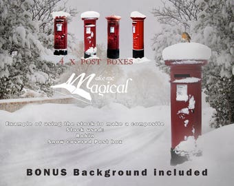 Christmas post boxes, santa mail box, santa letter, post box png, digital overlay, postbox overlay, digital backdrop, digital background