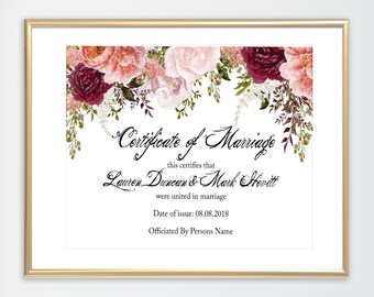 marriage certificate etsy