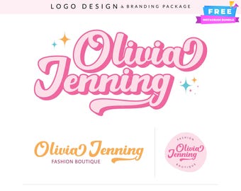 Diseño de logotipo retro rosa: marca de belleza, salón, boutique (archivos digitales incluidos)