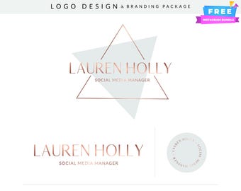 Gold Geometric Logo, Premium Branding Package, Mint Gold Logo, Photography Logo, Business Card Design, Event Planner Logo Watermark