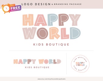 Baby Kids Boutique Logo Design, Small Business Logo, Modern Logos, Cute Logo, Branding Kit