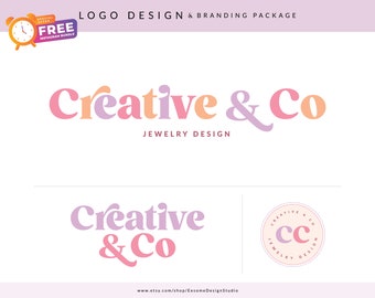 Custom Branding, Bohemian Branding Kit, Boho Retro Logo, Text Logo Vintage Brand Design, Hippie Modern Shop Logo, Vintage Branding