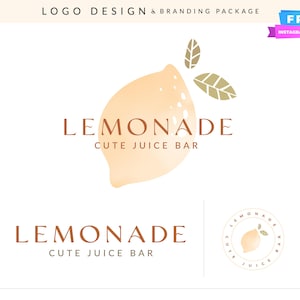 Watercolor Lemon Logo Design: Pastel Yellow Branding, Custom Business Logo