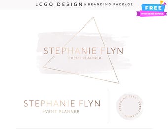 Beauty Logo Design Business Branding Package, Premade Bronze Rose Gold Logo, Watercolor Photography Logo,Rose Gold Logo Design