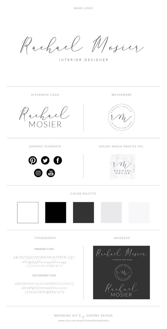 Elegant Script Style Logo Design Branding Package Inc. | Etsy