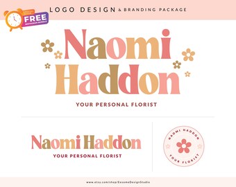 Custom Branding, Bohemian Branding Kit, Boho Retro Logo, Text Logo Vintage Brand Design, Hippie Modern Shop Logo, Vintage Branding