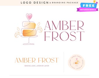 Kit de logotipo de pastel de bodas en tonos pastel: Diseño para panaderías