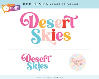 Retro Logo Branding Package, Colorful Fun Boho Logo, Small Business Branding Kit, Vintage Branding Kit, Modern Hippie 70s Typography