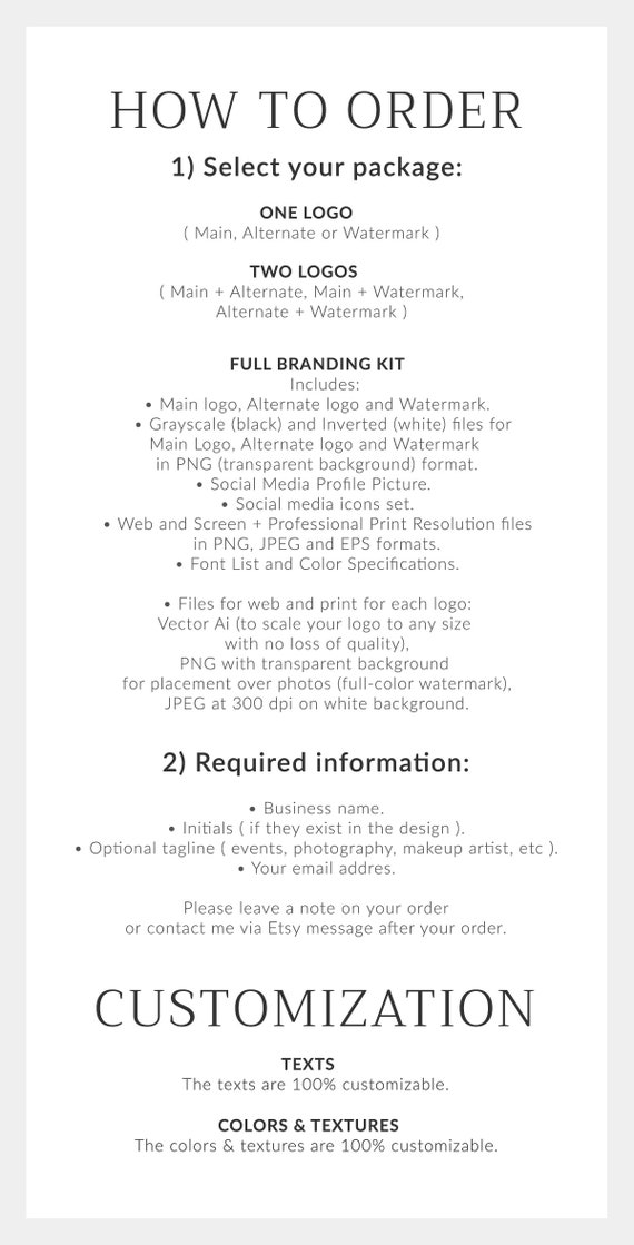 Elegant Script Style Logo Design Branding Package Inc Etsy